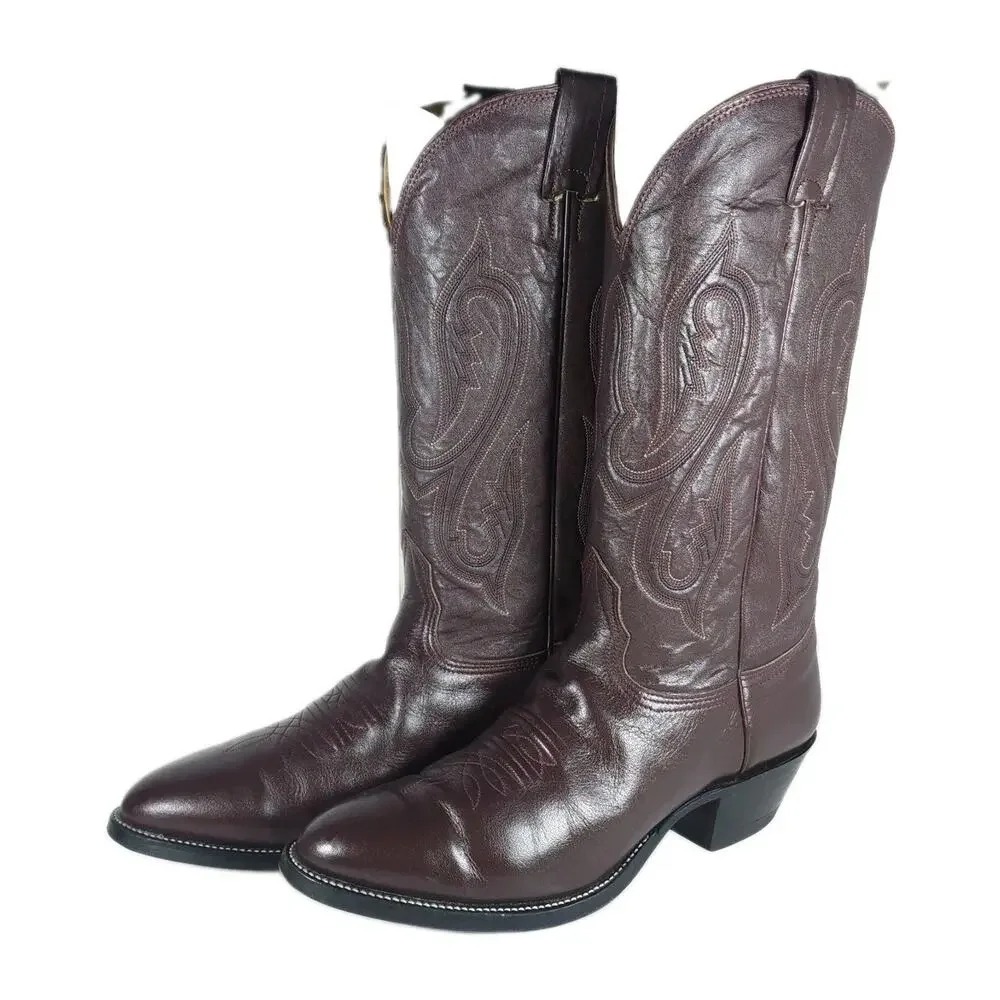 Nocona Men's US 9D 8011 Brown Leather Embroidered Western Cowboy Boots